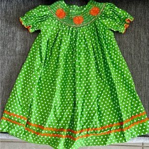 🎃💚 Smocked Auctions 24m Embroidered Pumpkins Bishop Dress Fall Dresses
